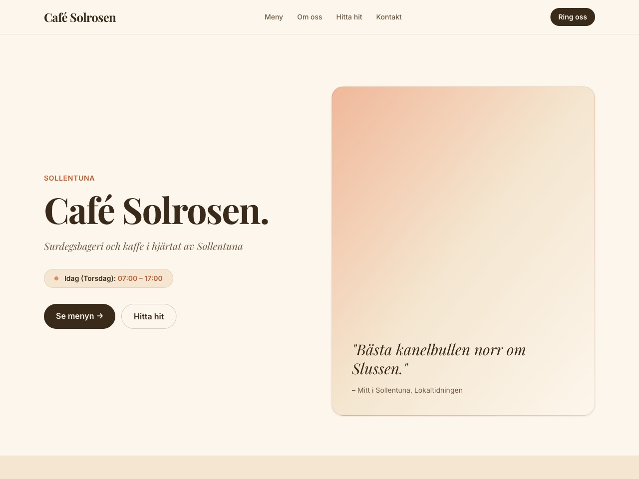 Skärmbild av Café Solrosen